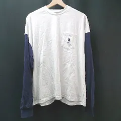 ◇ U.S. POLO ASSN. クルーネック ワンポイントロゴ刺<!-利用不可文字-!> 長袖 Tシャツ サイズXL ホワイト ネイビー メンズ E  【1310130000603】