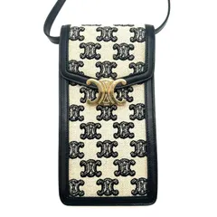 CELINE セリーヌ  トリオンフ　ショルダーバッグ　モバイルポーチ　フォンフォルダー　バーティカル　レザー　キャンバス　ゴールド金具　ブラウン　ポシェット　ミニバッグ　クロスボディ　斜め掛け　レディース　メンズ　カジュアル　お出かけ　ビジネス　人気　バッグ