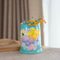 日本製瀬戸焼「ゆずりは工房」彩優花 箸立  花器 おしゃれ かわいい カフェ   茶碗  花柄 喫茶店   陶器 和食器 食器 手描き プレゼント 贈り物 ギフト 母の日 敬老の日 誕生日
