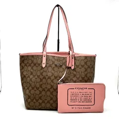 【中古】COACH コーチ シグネチャー ポーチ付 リバーシブル レザー トート バッグ eY0791N