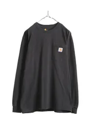 【お得なクーポン配布中!】 カーハート ポケット付き 長袖 Tシャツ メンズ M / 古着 CARHARTT ロンT ワンポイント ポケT ロゴT ヘビーウェイト クルーネック ワーク 黒