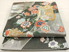 平和屋着物◎六通柄袋帯　唐織　御所車花文　金銀糸　正絹　逸品　BAAL7804cm