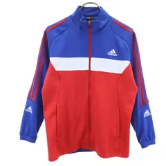 adidas アディダス トレーニング ジャージジャケット 160 赤×青 3ライン キッズ 古着