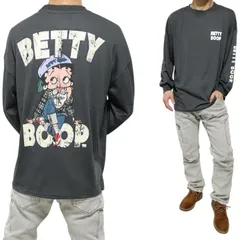 ベティーブープ ベティブープ ベティちゃん Tシャツ ロンT 生誕95周年 かすれプリント ヘッドフォン/キャップ 長袖 服 グッズ 薄手 メンズ/レディース/ユニセックス ベティ・ブープ キャラクター 通販 チャコール betty boop ライセンス M