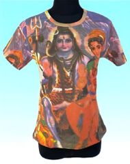 インドの神様Tシャツ シヴァ一家 レディースM 半袖  ヒンドゥー アジアン エスニック FU-F-TS42