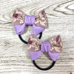 インド刺繍リボン　パープル　ヘアゴム　２個セット