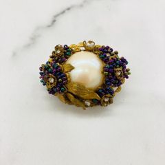 アールヌーボーアクセサリー ブローチ ラインストーン ヤドリギ