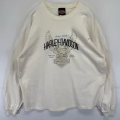 古着 90's/90年代 ハーレーダビッドソン HARLEY DAVIDSON USA製 長袖Tシャツ 大きいサイズ 刺繍ロゴ プリント コピーライト XL  ホワイト系 メンズ