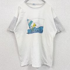 古着 used　Schieser　半袖プリントTシャツ　ウィンドサーフィン　クルーネック　レトロデザイン　白　ホワイト　Lサイズ