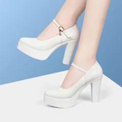 ☆ ホワイト×11cmヒール ☆ 35(22.5cm) ☆ ハイヒール パンプス 太ヒール ハイヒール パンプス プラットフォームパンプス 太ヒール おしゃれ ストラップ ヒール フォーマル 上品 結婚式 卒業式 セレモニー 厚底 チャンキーヒール 入学式