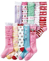 D 柄-10足-(足底名前が書ける)_15.0-19.0 cm (コナミヤ) Konamiya 女の子 靴下 ガーリイな姫系ハイソックス 8足セット のびのびソックス 子供 キッズ ガールズ D 15-19cm 15.0-19.0 cm