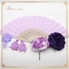 フラメンコ 小物 小道具 アバニコ ペイネタ イヤリング フローレス 扇子 花 アクセサリー まとめ売り セット 紫 パープル系 薄ピンク 舞台 発表会 アクセサリーセット ダンス小物 イベント用 アバニコセット 扇子セット フラメンコイヤリング