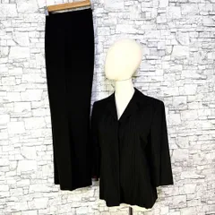 23区 パンツスーツセット テーラードジャケット スラックスパンツ ストライプレトロヴィンテージ オンワード セレモニースーツ 冠婚葬祭 パーティー 40 黒 ブラック