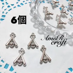 6個　野球　バット　ボール　シルバー　パーツ　チャーム　スポーツ　アモール