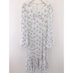 ◇ NICE CLAUP ナイスクラップ 総柄 長袖 ロング ワンピース サイズF ホワイト ブルー レディース  【中古】 【1205160001082】