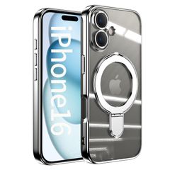 【在庫セール】JOOBOY スマホケース 対応 iPhone 16 ケース MagSafe対応 クリア 透明 リング付き メッキ仕上げ レンズカバー付き ソフトTPU 耐衝撃 傷に強い背面 ワイヤレス充電 ストラップホール付き アイフォン16 磁気カバー (シ