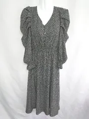 ◇ ViS ビス 総柄 長袖 膝下丈 ワンピース サイズF ブラック系 レディース E  【1407180006706】