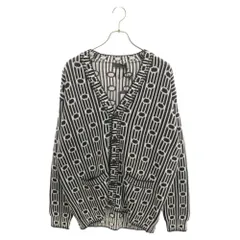 PRADA (プラダ) 22AW 総柄 トライアングルロゴ ウール/カシミヤ 長袖 ニットカーディガン ブラック/ホワイト UMG167 S222 11PKのサムネイル