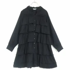 【美品】ピンクハウス★かぶせ段々フリルのブラウス チュニック 黒系 前開き カットソー素材♪無地 z13907