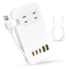 素直な虹 電源タップ USB-C コンセント PD 65W Type-C 【３つUSB-C ポート・２つUSB-A ポート・２つACコンセント・PSE認証済・ケーブル収納式】急速充電 USB C-C 65Wケーブル付き 電源ケーブル30cm AC1400W 1