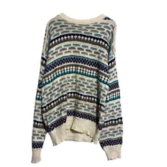 MATT JOHNSON コットンニット セーター 2XL～ アイボリー グレー ネイビー グリーン USA製 総柄 古着卸 アメリカ仕入 a701-6541