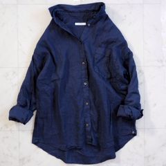 美品【JOURNAL STANDARDジャーナルスタンダード】リネンシャツ  フリーサイズ ネイビー 2way カシュクール  洗える長袖