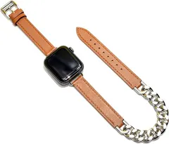 Royce&Roland Apple watch チェーン ＆ レザー ベルト おしゃれ アップルウォッチ バンド ステンレス 本革/シルバー レディース ギフト プレゼント 44mm(ブラウン,  44mm 45mm 46mm 49mm)