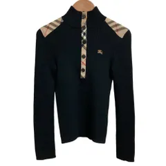 美品 BURBERRY BLUE LABEL バーバリーブルーレーベル ノバチェック リブニット カットソー サイズ38 ブラック レディース 古着 中古 USED