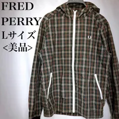 美品 フレッドペリー ジャケット チェック柄フード付ジップアップブルゾンパーカー used in Japan