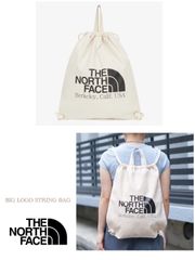 THE NORTH FACE ノースフェイス ビッグロゴ ストリングバッグ ナップザック 旅行 巾着袋 着替え 収納 クリーム色 海外限定