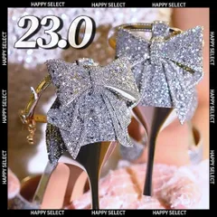 グリッター パンプス リボン ハイヒール 美脚 ドレス パーティー キャバ セパレート 小さ ストラップ キラキラ ピンヒール エレガント 可愛いめ 23