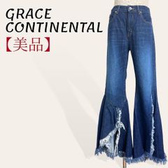 ❤️美品 グレースコンチネンタル アシンメトリー フロントスリット カットオフ グランジフレアデニムパンツ 38 M レディース 3971