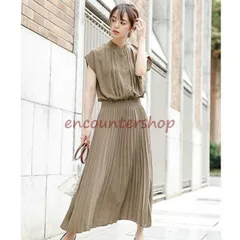 プリーツワンピース ワンピース 半袖 レディース マキシ丈 ロング丈 スタンドカラー ロングワンピース 20? 40代 夏通勤 OL お出かけ