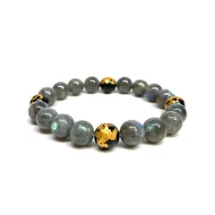 10mm 四神獣金彫水晶×ラブラドライト パワーストーン ブレスレット天然石 運気上昇 開運 幸運 恋愛運 お守り 青龍 白虎 玄武 朱雀 メンズ・レディース　男性・女性　数珠ブレス　開運 [15]