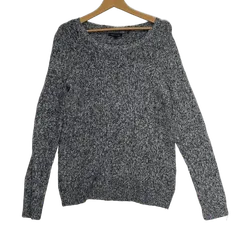 TOMMTHILFIGER/トミーヒルフィガー ケーブルニット セーター クルーネック 長袖 袖刺繍 ワンポイント刺繡 China製 メンズ M ブラック/グレー