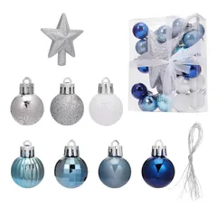 【数量限定】華やか トップスター クリスマスツリー 飾り ツリー30点入 北欧 3cm デコレーション 装飾品 クリスマスオーナメントボール （ブルー）