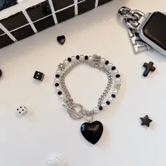 ビーズブレスレット　韓国ビーズアクセサリー　ブラック　ハート