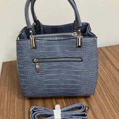 ★【美品】D.KELLY ディーケリー DK-MB-001 クロコ型押し×キャンバス パスケース付き 2way ショルダーバッグ ハンドバッグ BLUE ブルー