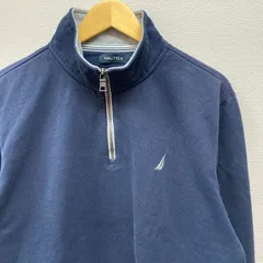 古着　XL　NAUTICA　ノーティカ　ワンポイントロゴ　刺<!-利用不可文字-!>ロゴ　ハーフジップ　スウェット　紺