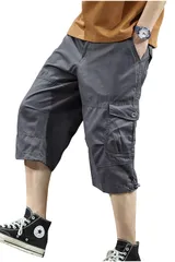 [ゴスファング] カーゴパンツ ハーフパンツ ボトムス クロップド 七分丈 ミリタリー ワークパンツ ゆったり カジュアル ズボン グレー M [グレー] [M]