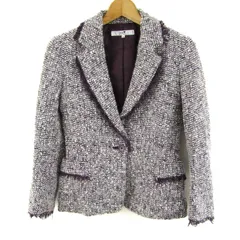 ニジュウサンク テーラードジャケット ツイード ウール混 アウター レディース 34サイズ ブラウン×ホワイト 23区 【中古】