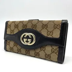 GUCCI グッチ インターロッキング 長財布 ロングウォレット GG金具 ゴールド金具 二つ折り キャンバス レザー