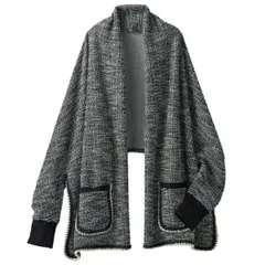 KN3323 ＊4-5L 大きいサイズ　羽織れるカーディガンツイード調 カーディガン グレー