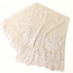 インゲボルグ★繊細なドットチュールレース　フラワーモチーフ　ショール ストール　ライトベージュ系 *k3962