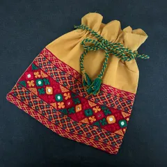 巾着バッグ　ランバニ刺繍　バンジャラ刺繍　手織り　手刺繍　E