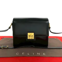 極 美品 CELINE セリーヌ ヴィンテージ ロゴ リング金具 カーフ レザー 本革 ショルダーバッグ ポシェット サコッシュ ブラック 32645