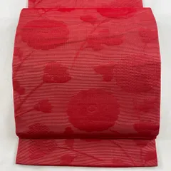 開き名古屋帯 優品 夏帯 絽 菊 赤 正絹 【中古】