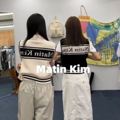 韓国 Matin Kim マーティンキム 大人気 ニットストライプジップセーターベストニットコート男女兼用  Y2K【2色選択可能】