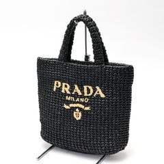 プラダ / PRADA　スモール クロシェ トートバッグ / カゴバッグ　1BG422　ラフィア風　ブラック/ナチュラル 【中古】 商品番号 E-158292