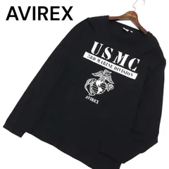 AVIREX アヴィレックス USMC プリント★ 長袖 カットソー ロンTシャツ Sz.2XL メンズ 黒 大きいサイズ 特大